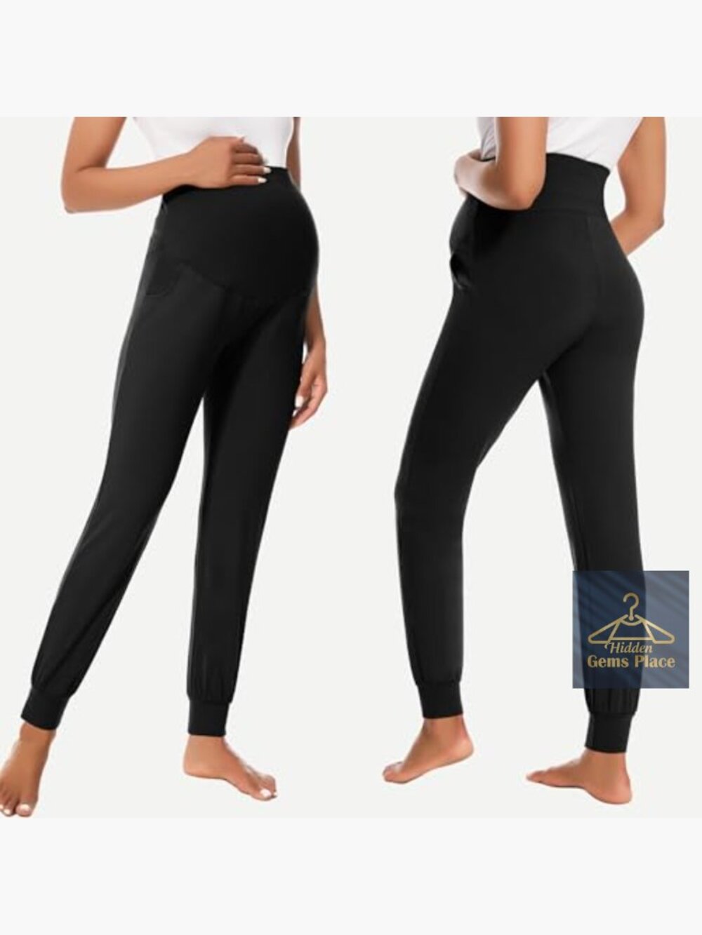 Maternity Pants with Pockets, Over Belly Joggers, Thick Pregnancy Sweatpants - Picture 2 of 7